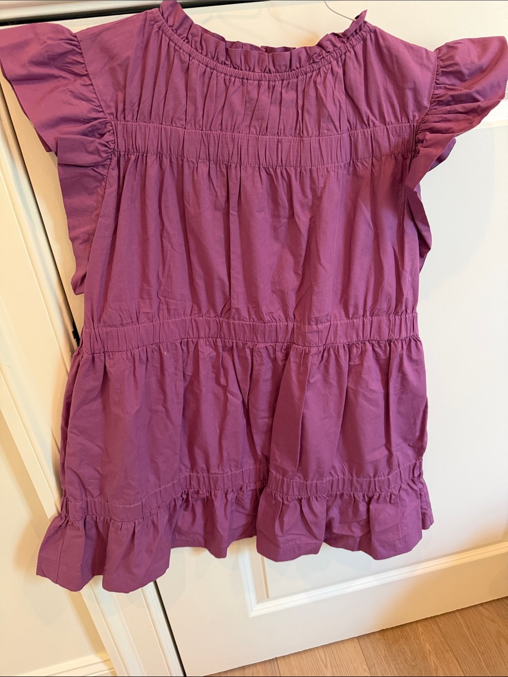 Girls SEA NY, eggplant purple flutter sleeve dress, short, size 14